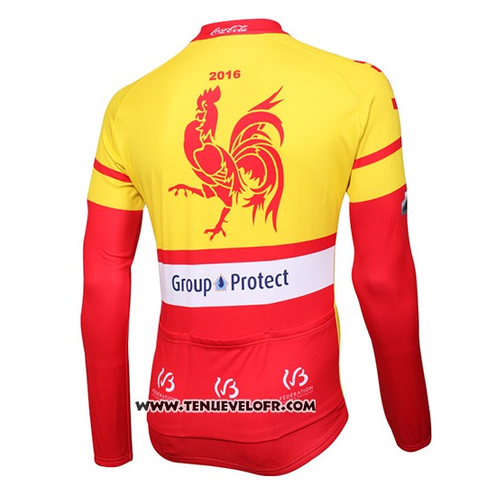 2016 Maillot Ciclismo Wallonie Bruxelles Jaune et Rouge Manches Longues et Cuissard
